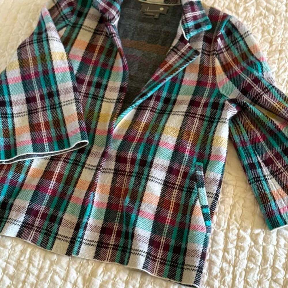 Anthropologie rosetta cropped plaid jacket bell sleeve open front medium boho